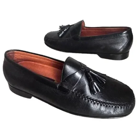 Johnston Murphy Shoes Mens 11 M Black Leather Loafers Tassels Office Date Night - Picture 2 of 12